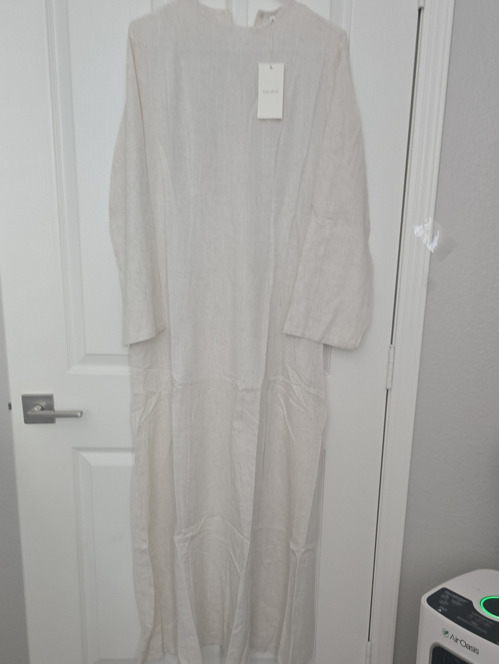 Zailarah Lightweight Cream Maxi Dress Linen LaceUp  Abaya with Tag